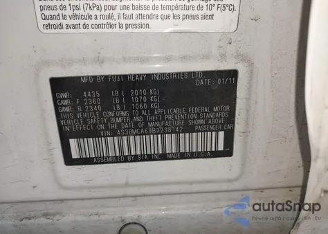 2011 Subaru Legacy 2.5I z USA, uszkodzony, nr VIN 4S3BMCA69B3238142